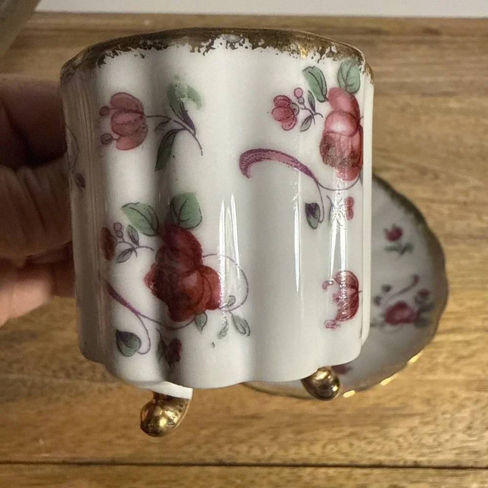 Vintage tea cup and saucer Made In Japan Demitasse footed gold trim